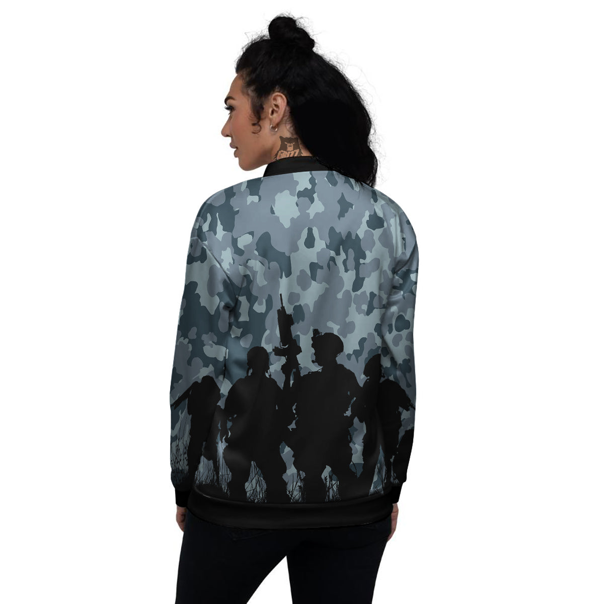 Air Force And Camouflage Print Women's Bomber Jacket-grizzshop