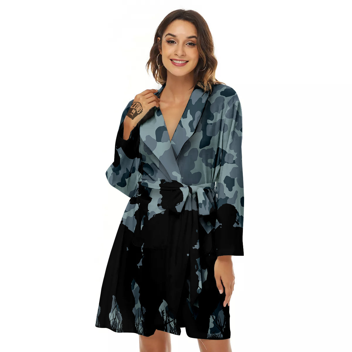 Air Force And Camouflage Print Women's Robe-grizzshop