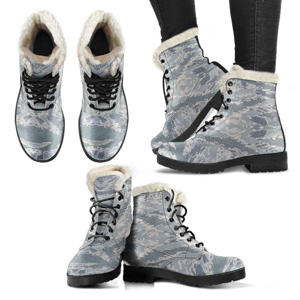 Air Force Military Camouflage White Snow Camo Pattern Print Comfy Winter Boots-grizzshop