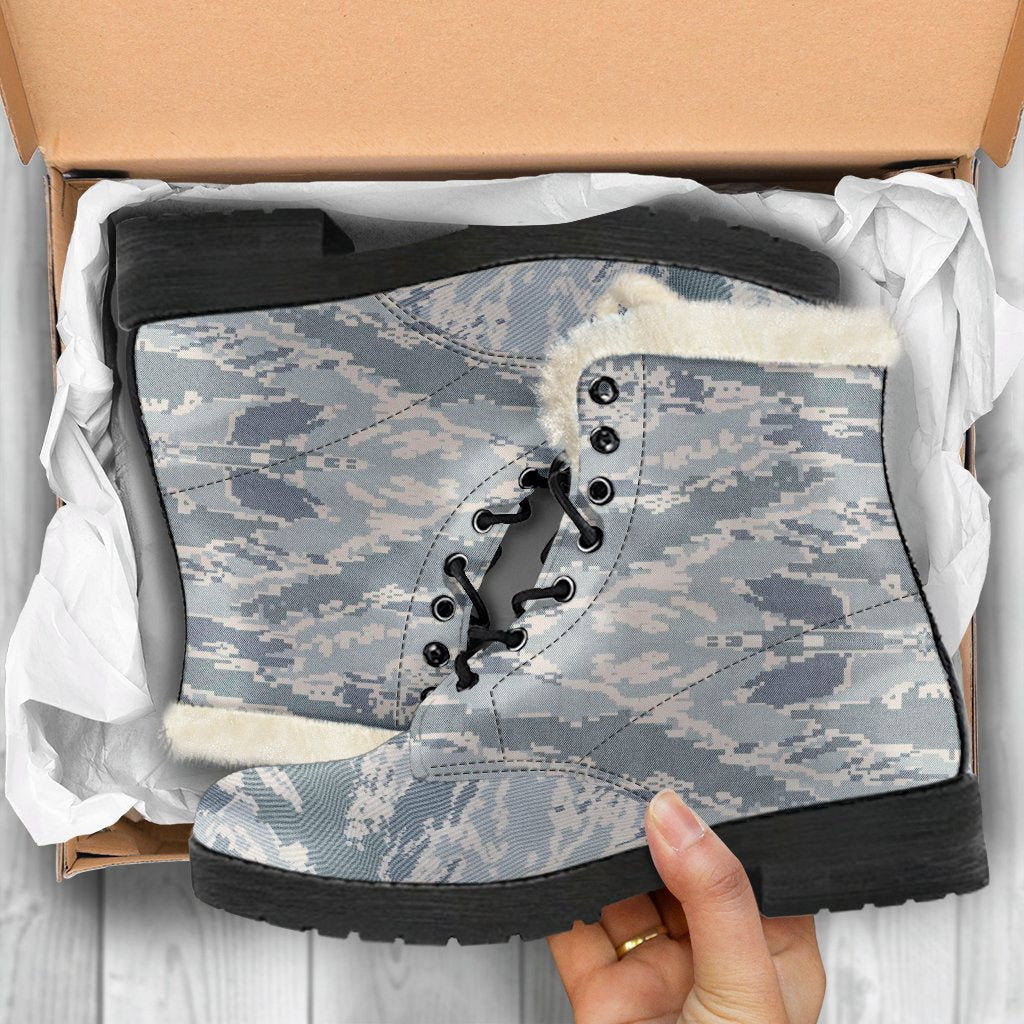 Air Force Military Camouflage White Snow Camo Pattern Print Comfy Winter Boots-grizzshop