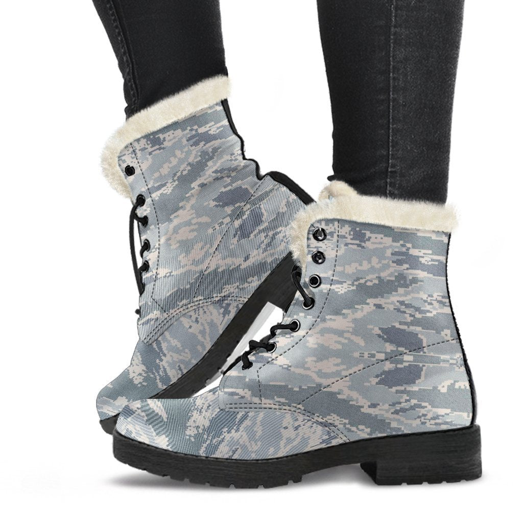 Air Force Military Camouflage White Snow Camo Pattern Print Comfy Winter Boots-grizzshop
