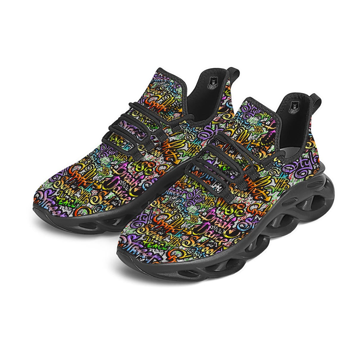 Airbrush Graffiti Print Black Running Shoes-grizzshop