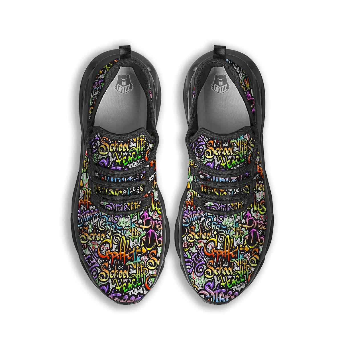 Airbrush Graffiti Print Black Running Shoes-grizzshop