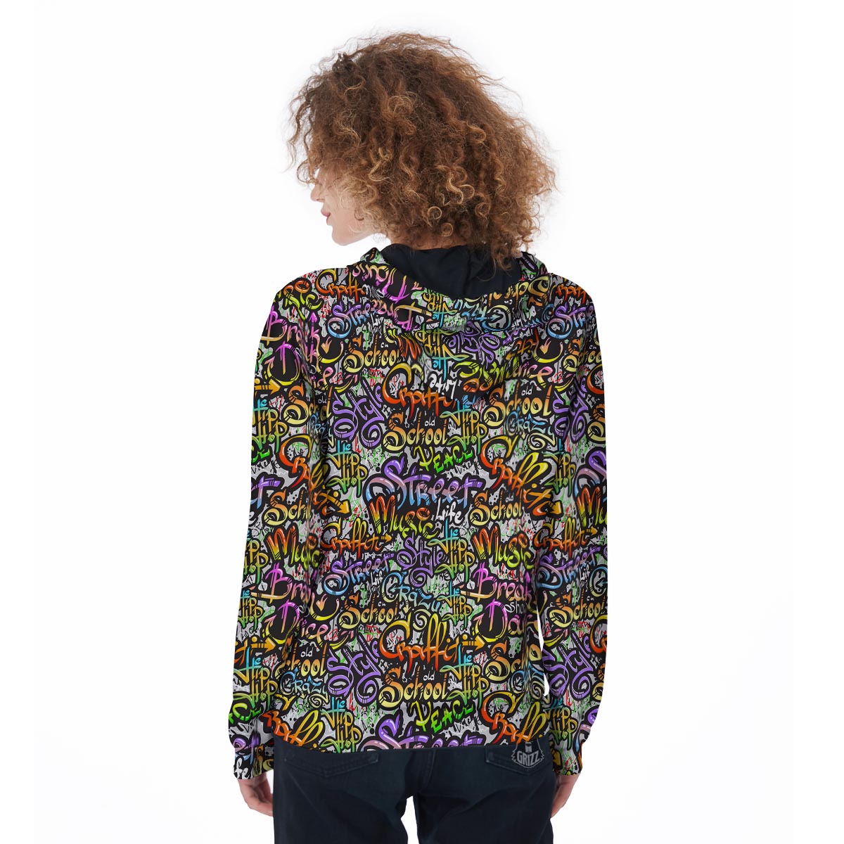 Airbrush Graffiti Print Women's Zip Up Hoodie-grizzshop
