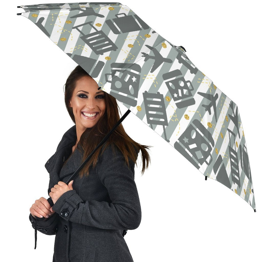 Airplane Luggage Pattern Print Automatic Foldable Umbrella-grizzshop