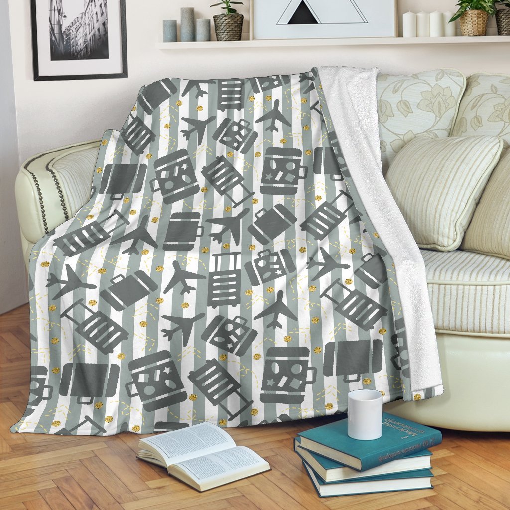 Airplane Luggage Pattern Print Blanket-grizzshop