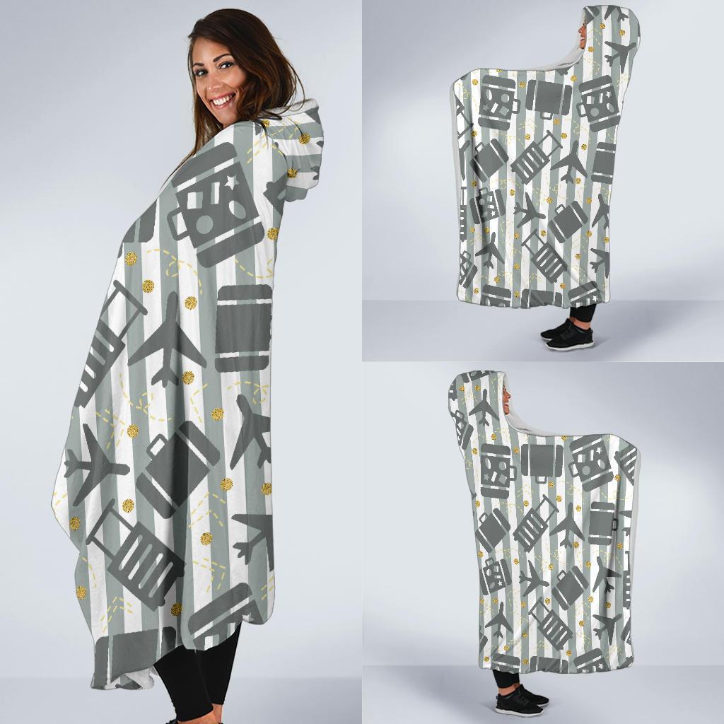 Airplane Luggage Pattern Print Hooded Blanket-grizzshop