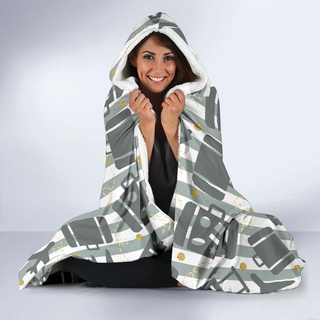 Airplane Luggage Pattern Print Hooded Blanket-grizzshop