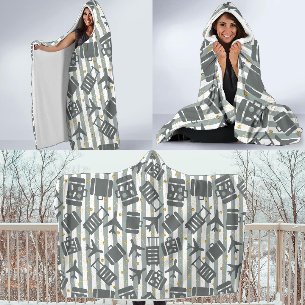 Airplane Luggage Pattern Print Hooded Blanket-grizzshop