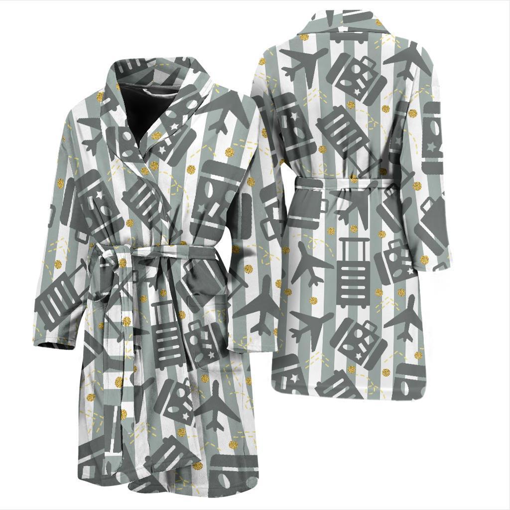 Airplane Luggage Pattern Print Men Long Robe-grizzshop
