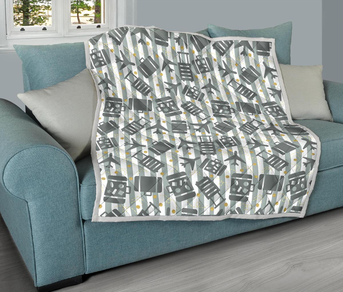 Airplane Luggage Pattern Print Quilt-grizzshop