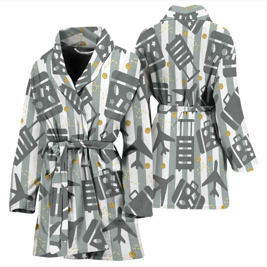 Airplane Luggage Pattern Print Women Long Robe-grizzshop