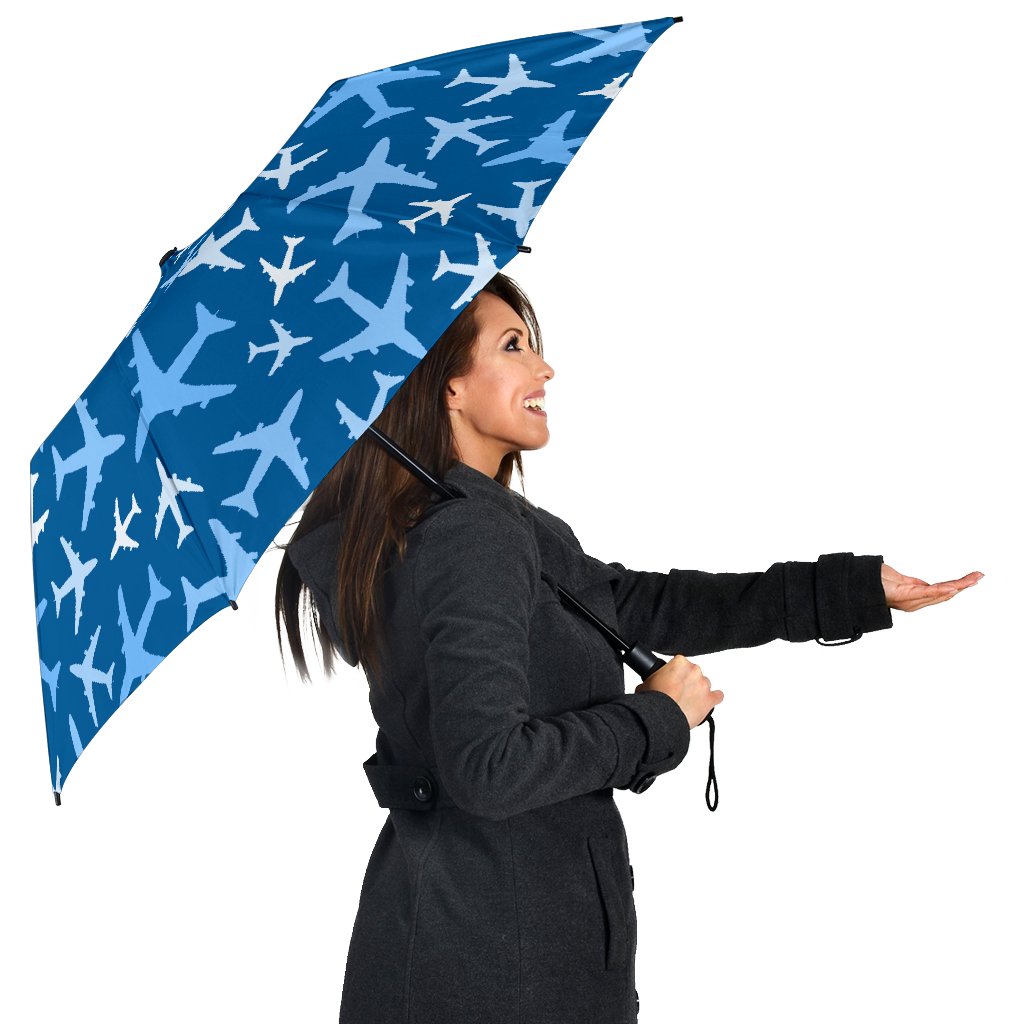 Airplane Pattern Print Automatic Foldable Umbrella-grizzshop