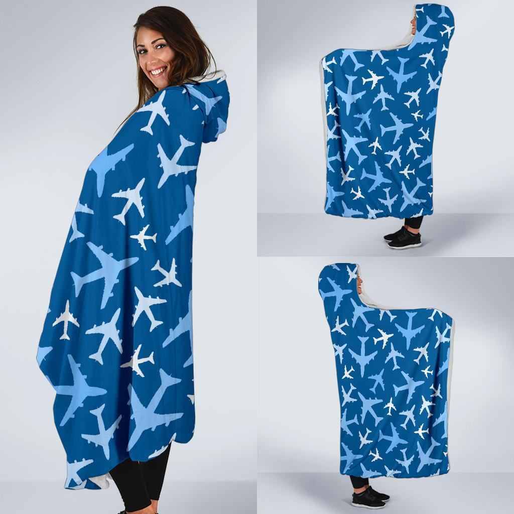 Airplane Pattern Print Hooded Blanket-grizzshop