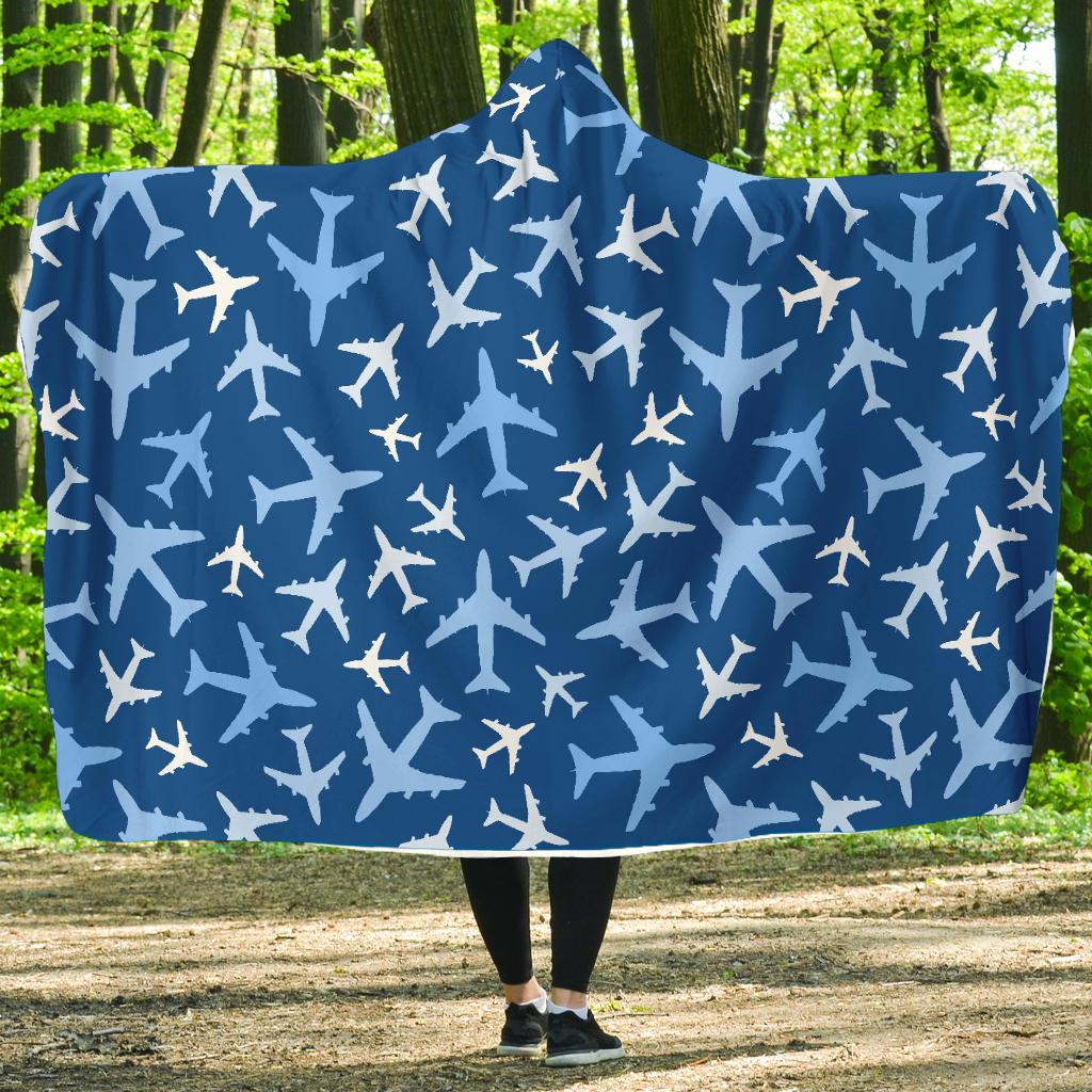 Airplane Pattern Print Hooded Blanket-grizzshop