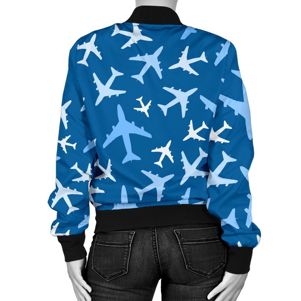 Airplane Pattern Print Women Casual Bomber Jacket-grizzshop