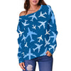 Airplane Pattern Print Women Off Shoulder Sweatshirt-grizzshop