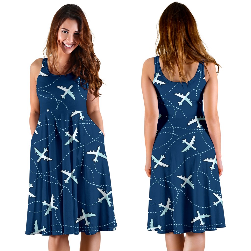 Airplane Print Pattern Dress-grizzshop