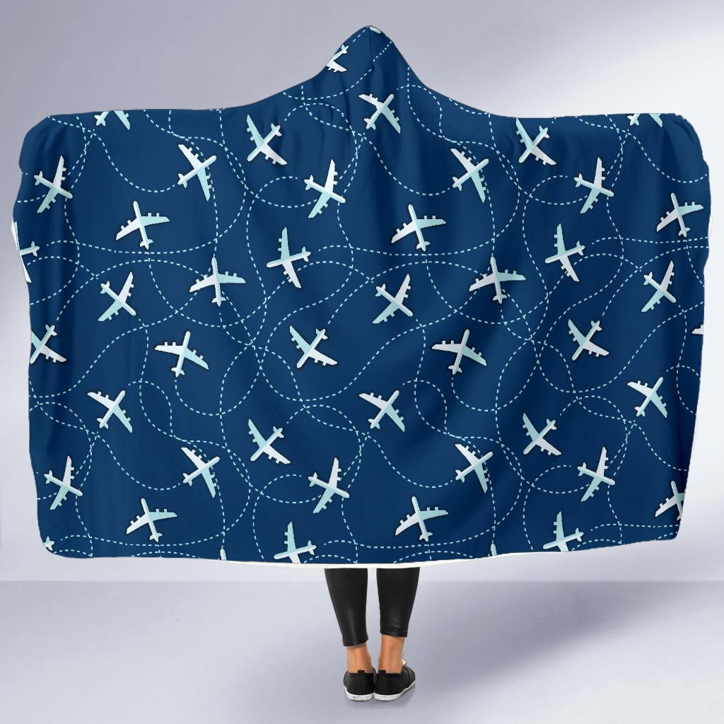 Airplane Print Pattern Hooded Blanket-grizzshop