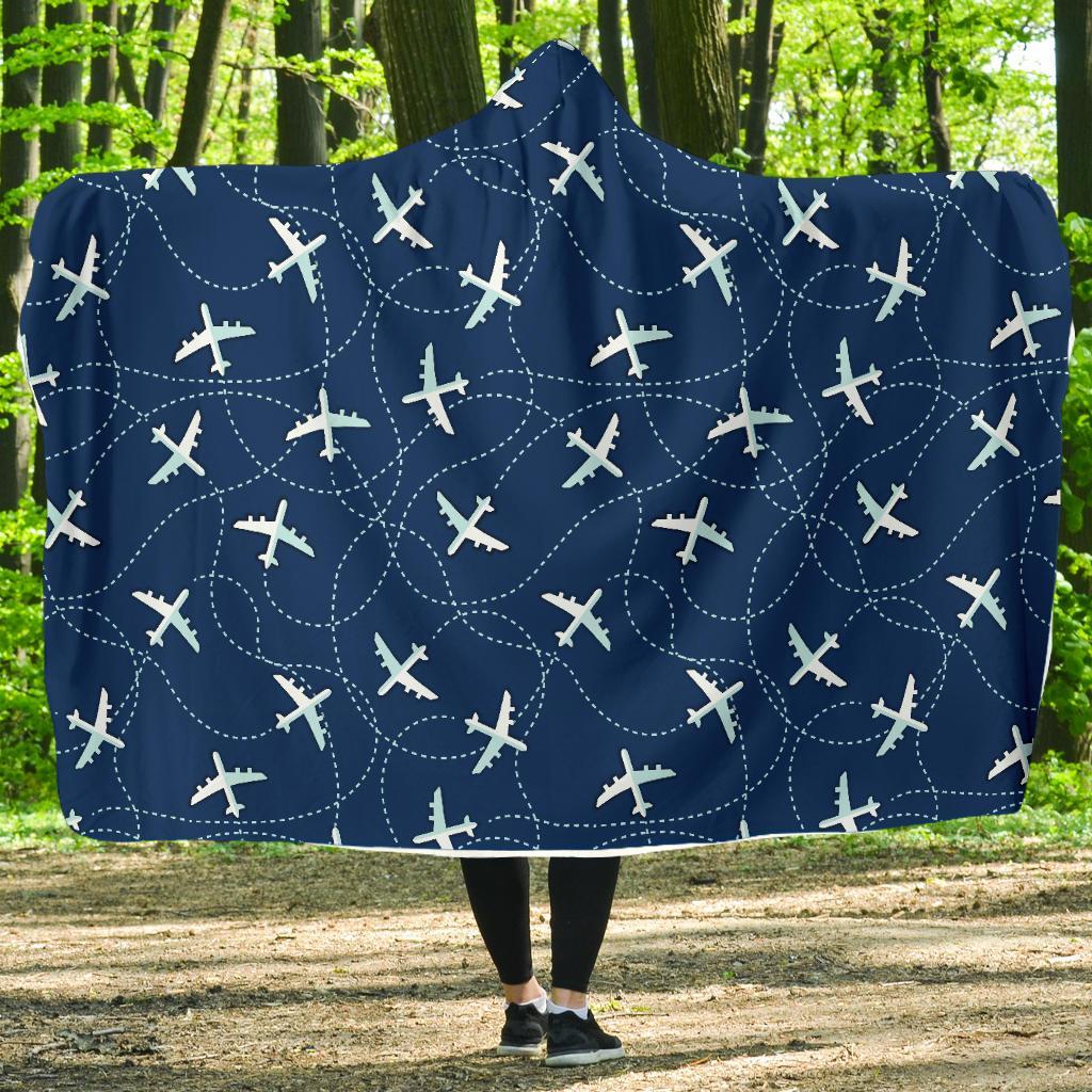 Airplane Print Pattern Hooded Blanket-grizzshop