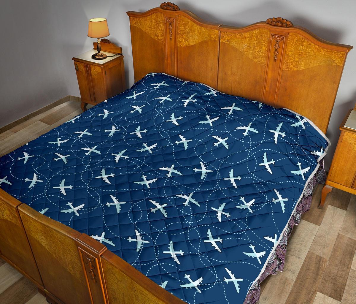 Airplane Print Pattern Quilt-grizzshop