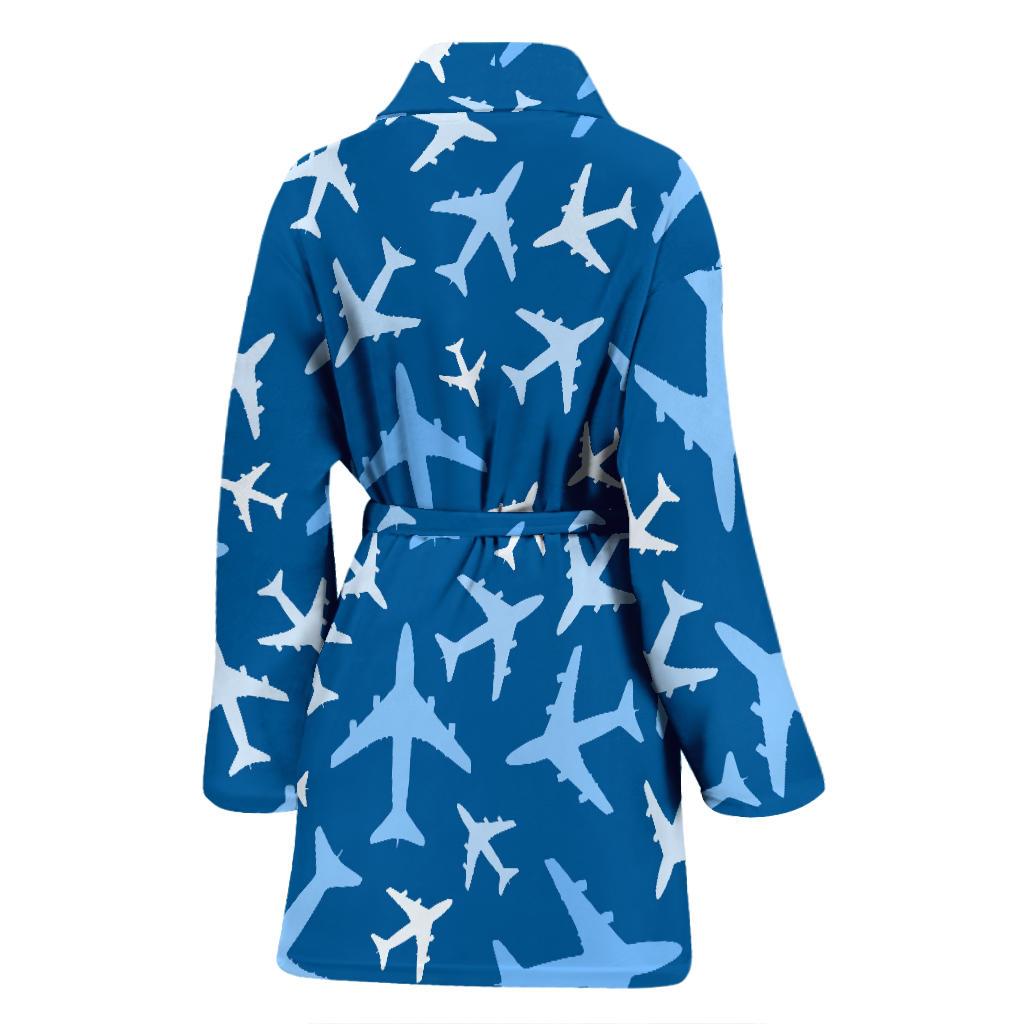 Airplane Pattern Print Women Long Robe-grizzshop