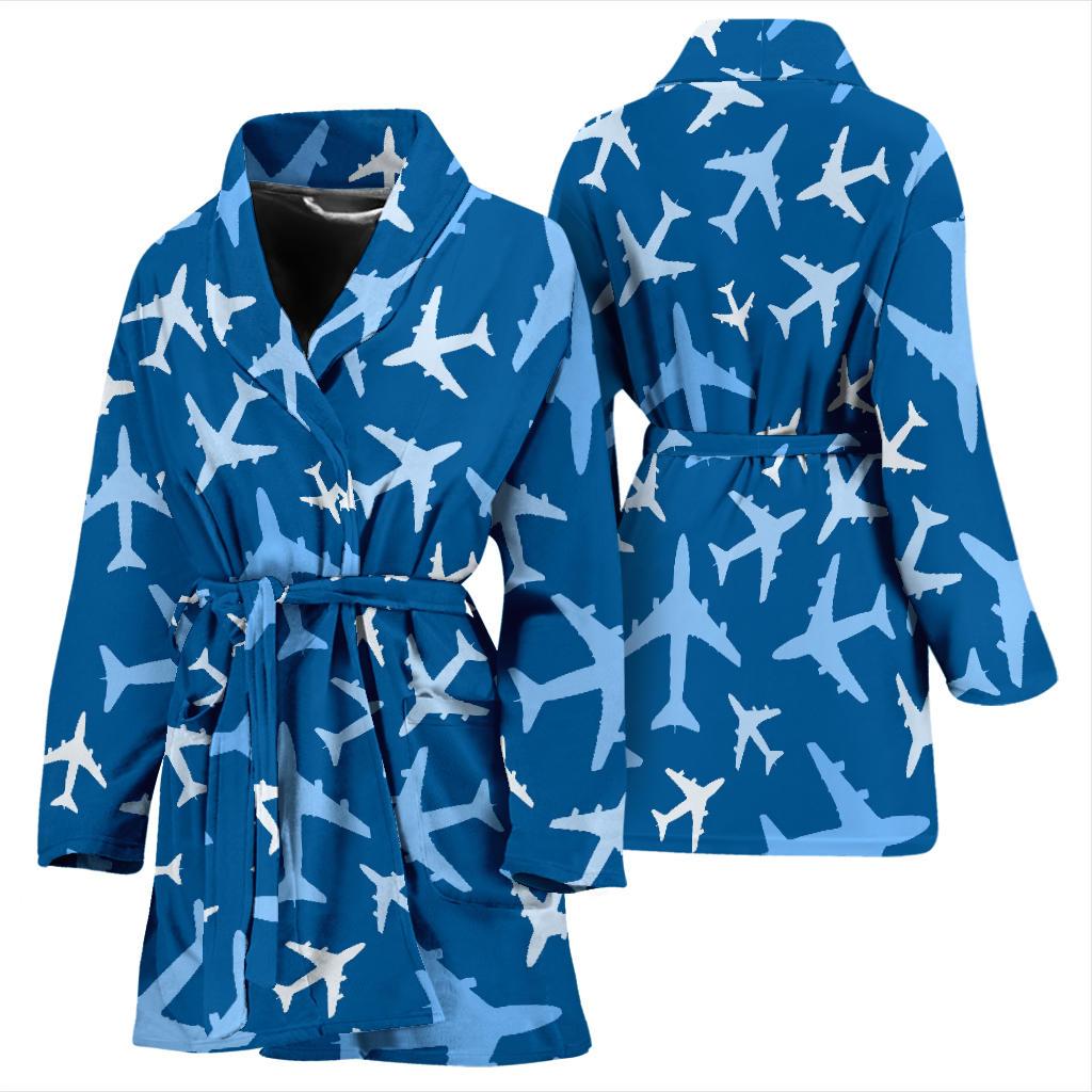 Airplane Pattern Print Women Long Robe-grizzshop