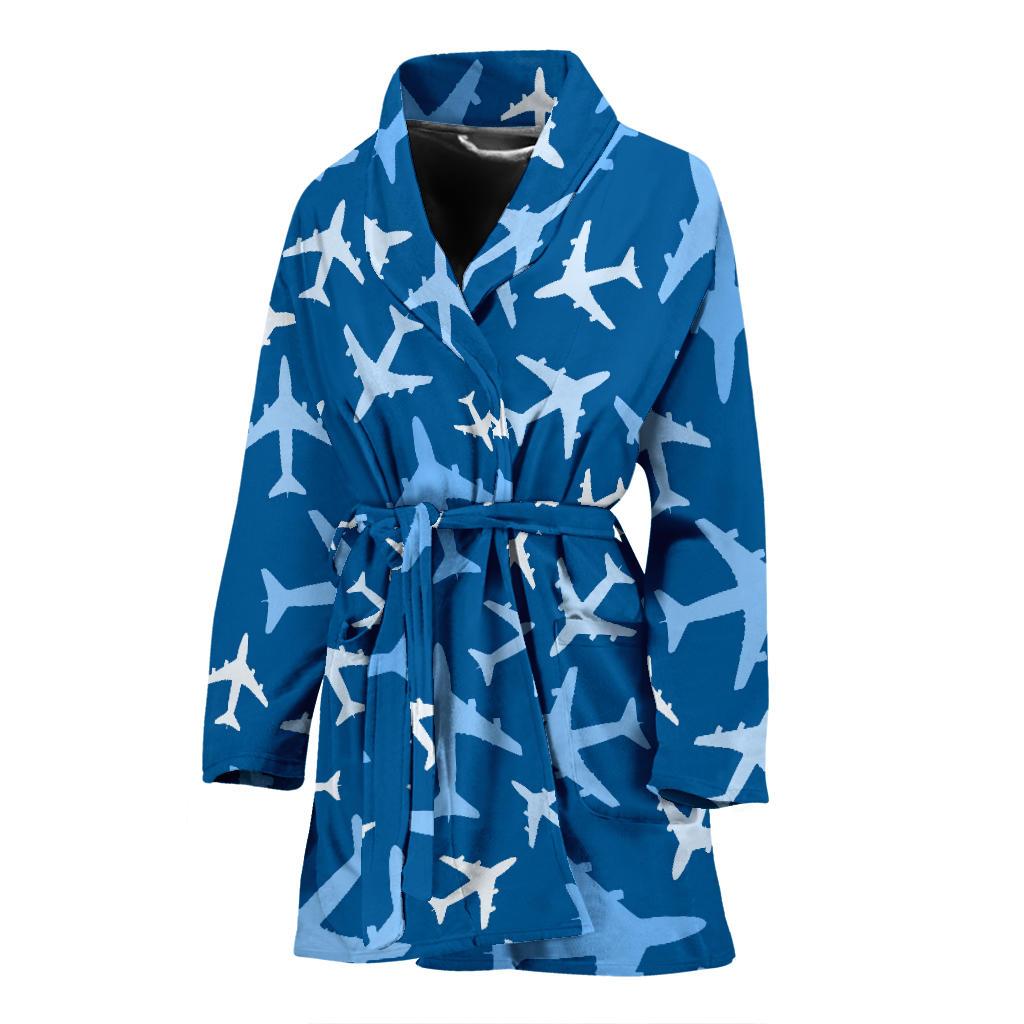 Airplane Pattern Print Women Long Robe-grizzshop