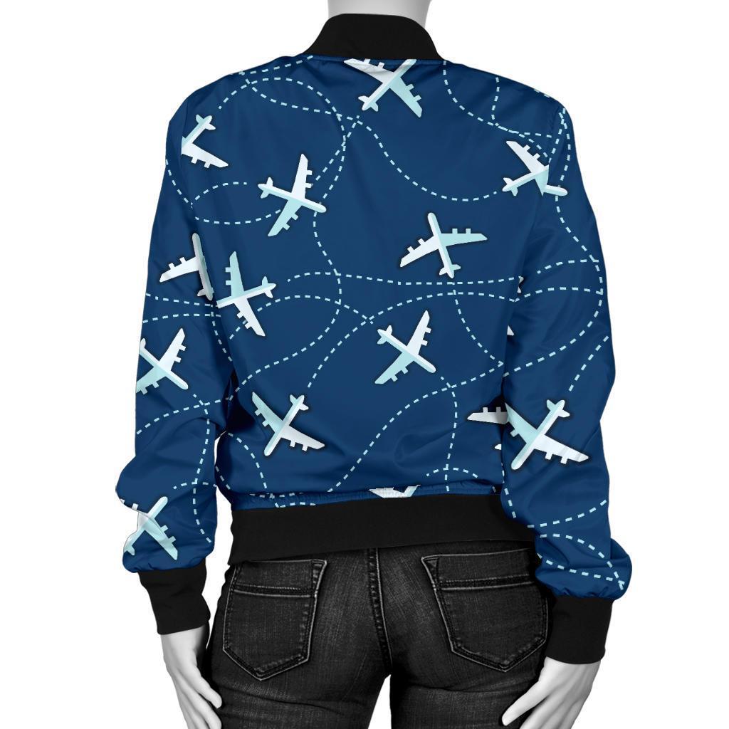 Airplane Print Pattern Women Casual Bomber Jacket-grizzshop