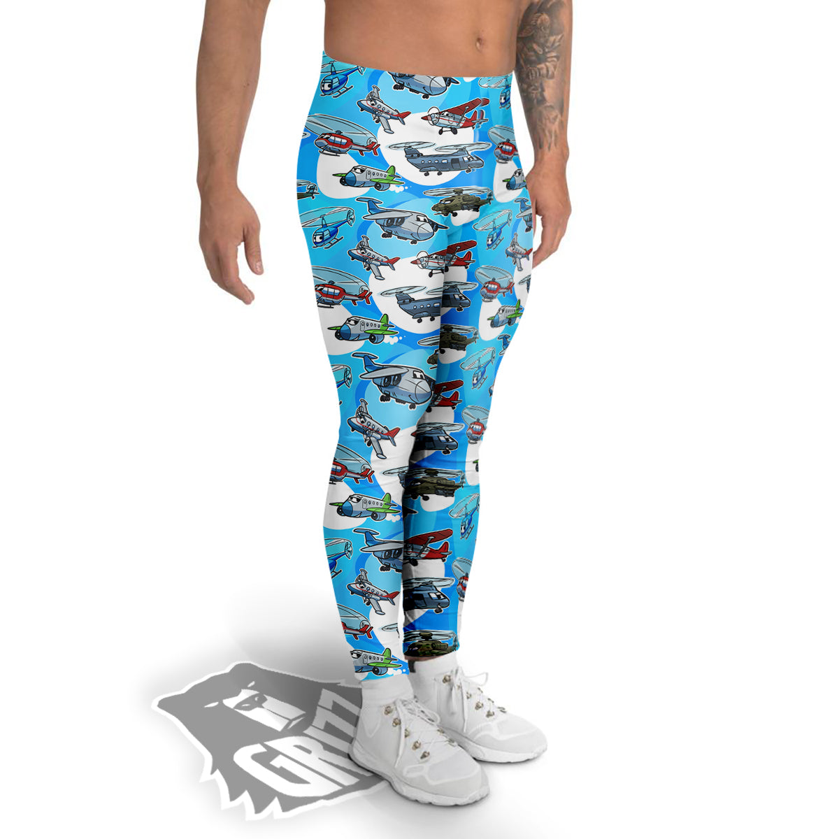 Airplanes And Helicopters Cartoon Print Pattern Men's Leggings-grizzshop