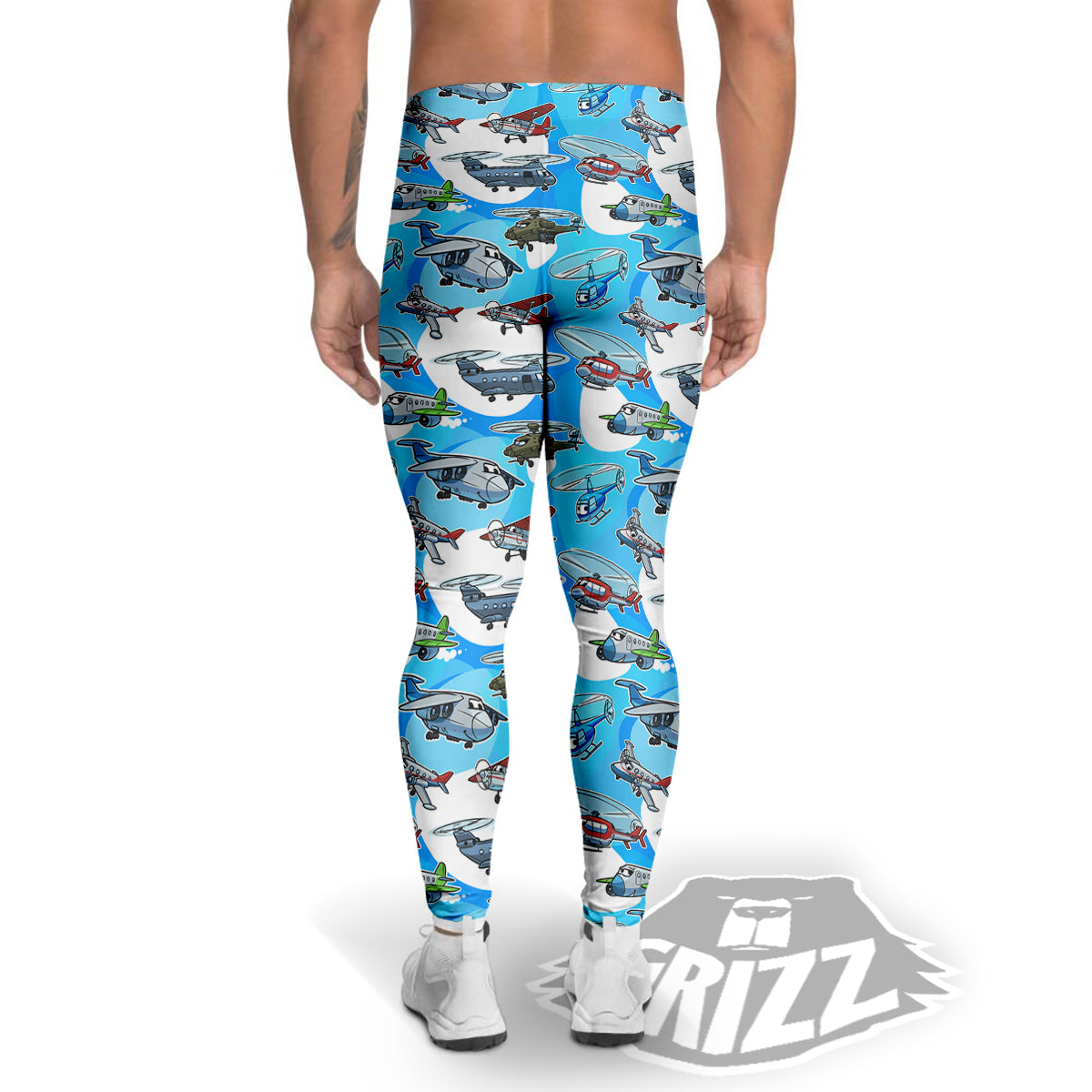 Airplanes And Helicopters Cartoon Print Pattern Men's Leggings-grizzshop