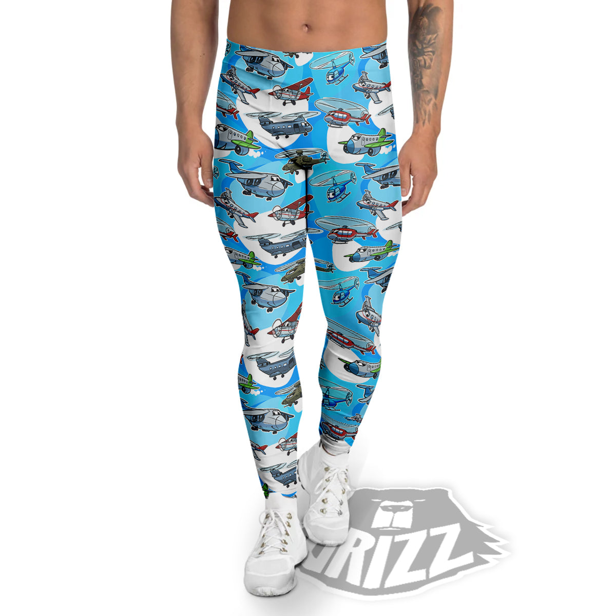 Airplanes And Helicopters Cartoon Print Pattern Men's Leggings-grizzshop