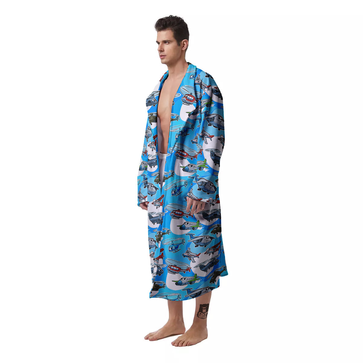 Airplanes And Helicopters Cartoon Print Pattern Men's Robe-grizzshop