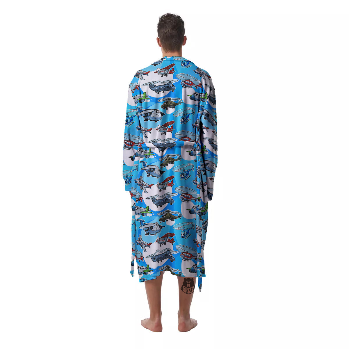 Airplanes And Helicopters Cartoon Print Pattern Men's Robe-grizzshop