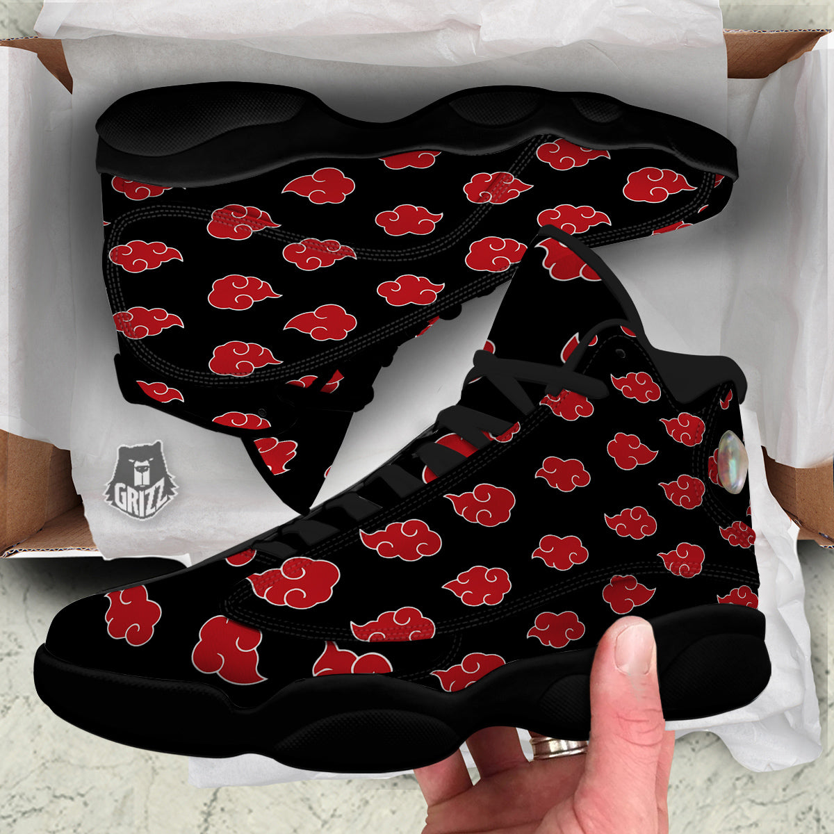 Akatsuki Print Pattern Black Basketball Shoes-grizzshop