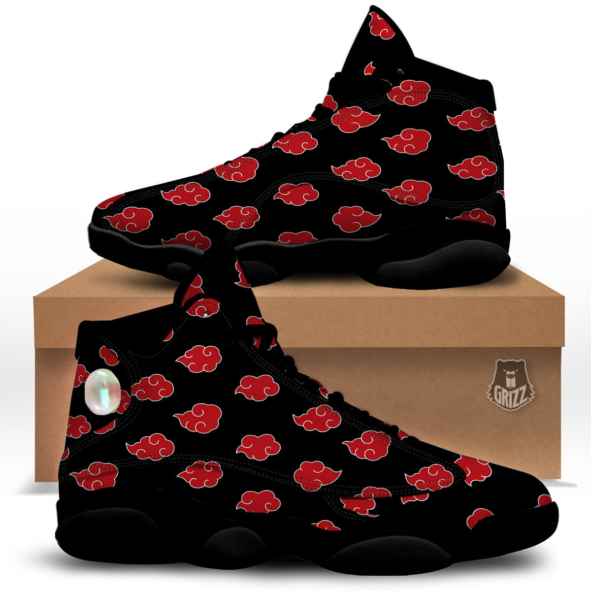 Akatsuki Print Pattern Black Basketball Shoes-grizzshop