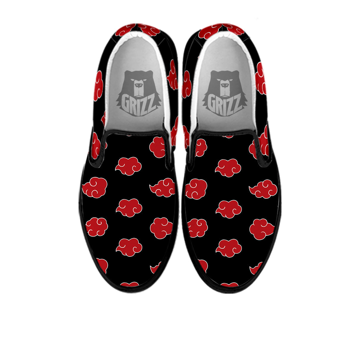 Akatsuki Print Pattern Black Slip On Shoes-grizzshop
