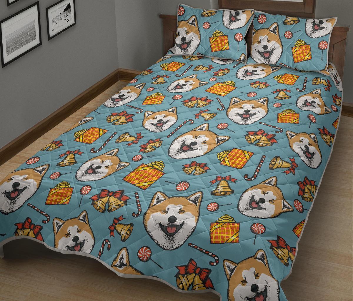 Akita Dog Pattern Print Bed Set Quilt-grizzshop