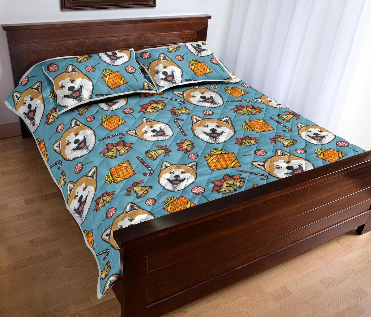 Akita Dog Pattern Print Bed Set Quilt-grizzshop