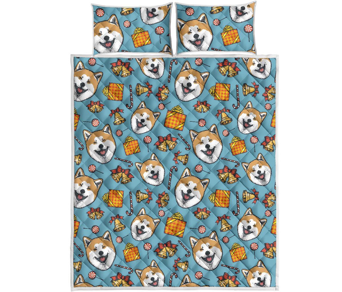Akita Dog Pattern Print Bed Set Quilt-grizzshop