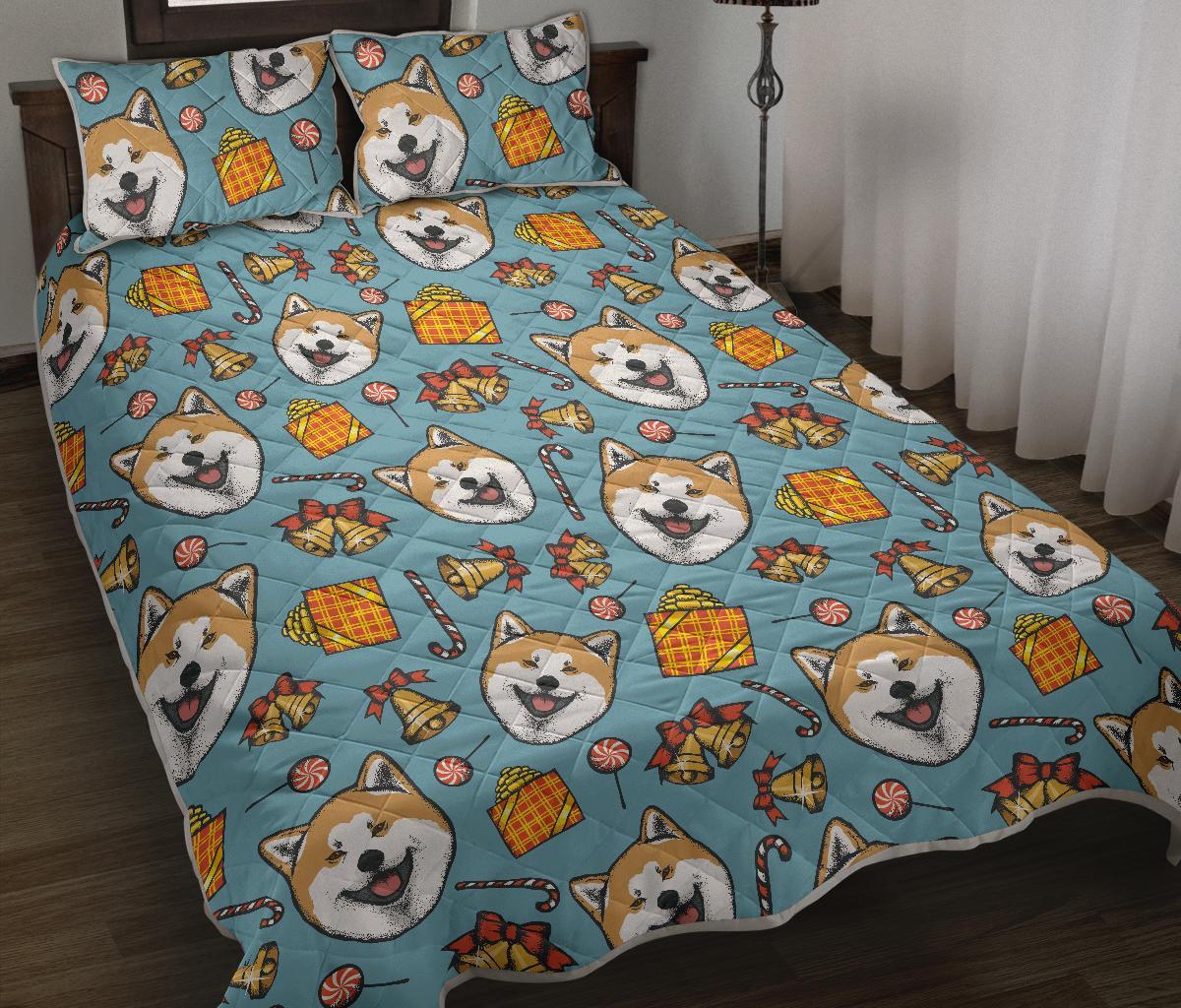 Akita Dog Pattern Print Bed Set Quilt-grizzshop