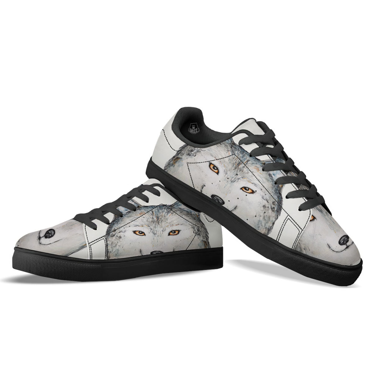 Alaskan Malamute Hand Drawn Print Black Low Top Sneakers-grizzshop