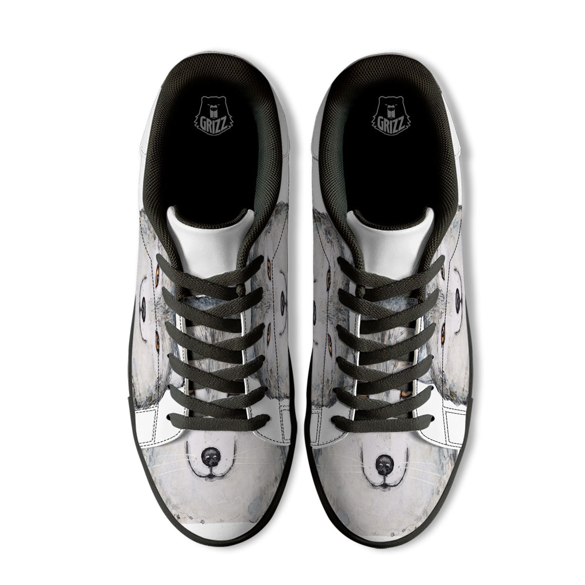 Alaskan Malamute Hand Drawn Print Black Low Top Sneakers-grizzshop
