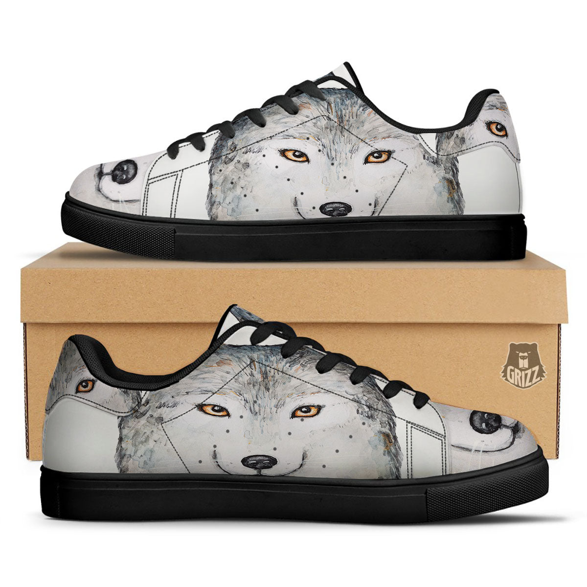 Alaskan Malamute Hand Drawn Print Black Low Top Sneakers-grizzshop