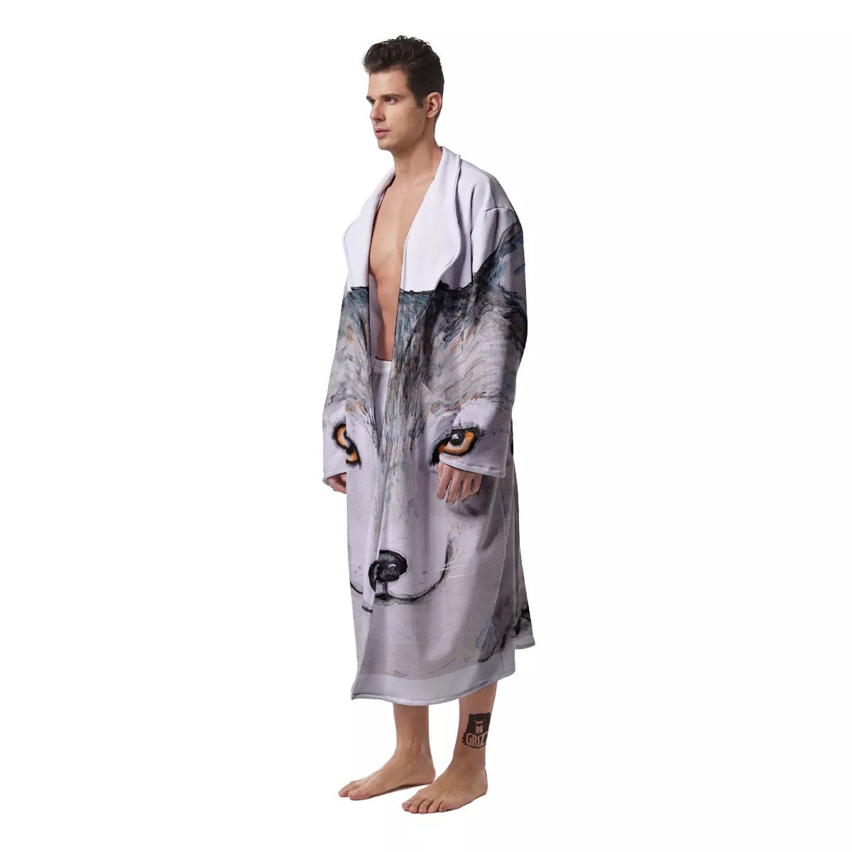 Alaskan Malamute Hand Drawn Print Men's Robe-grizzshop