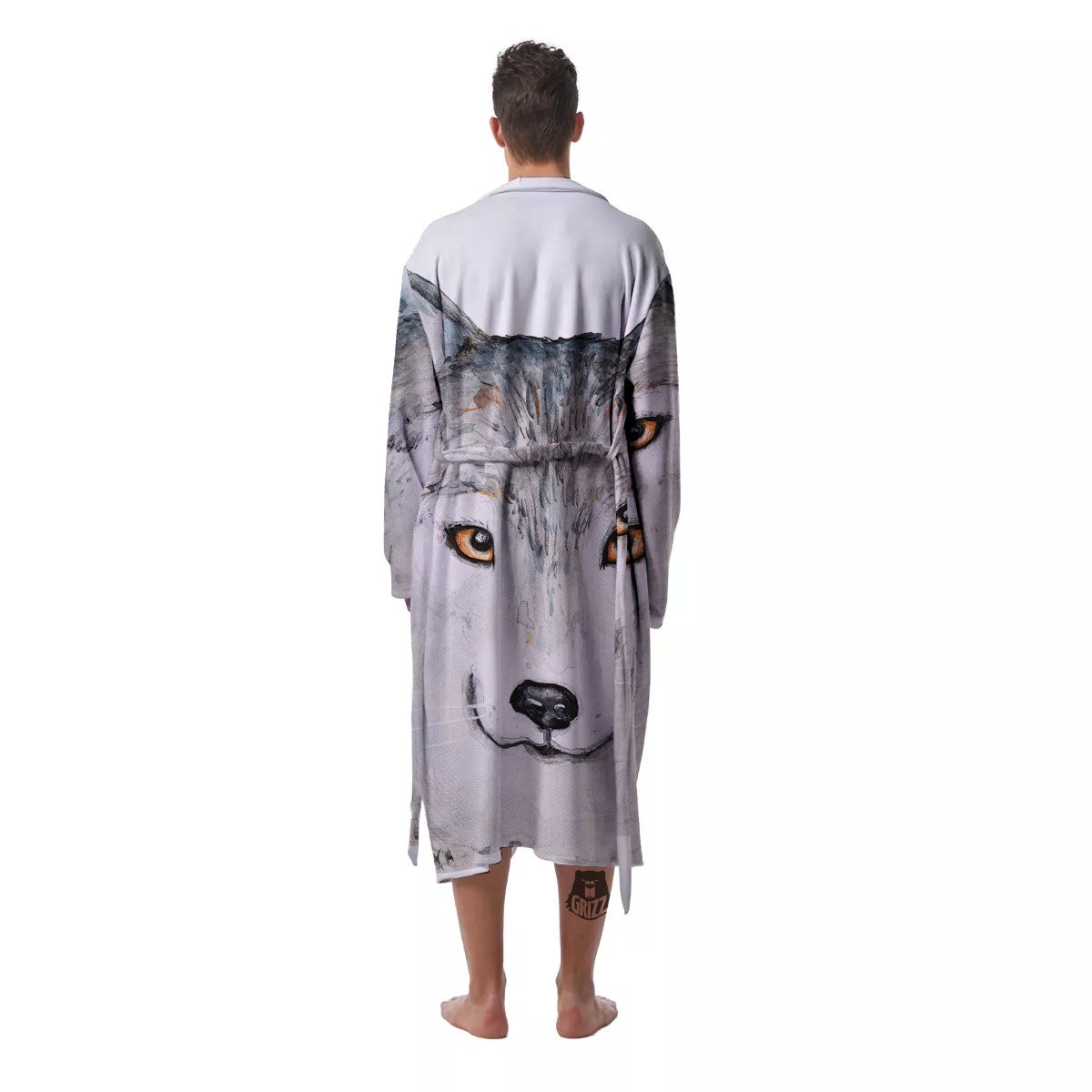 Alaskan Malamute Hand Drawn Print Men's Robe-grizzshop