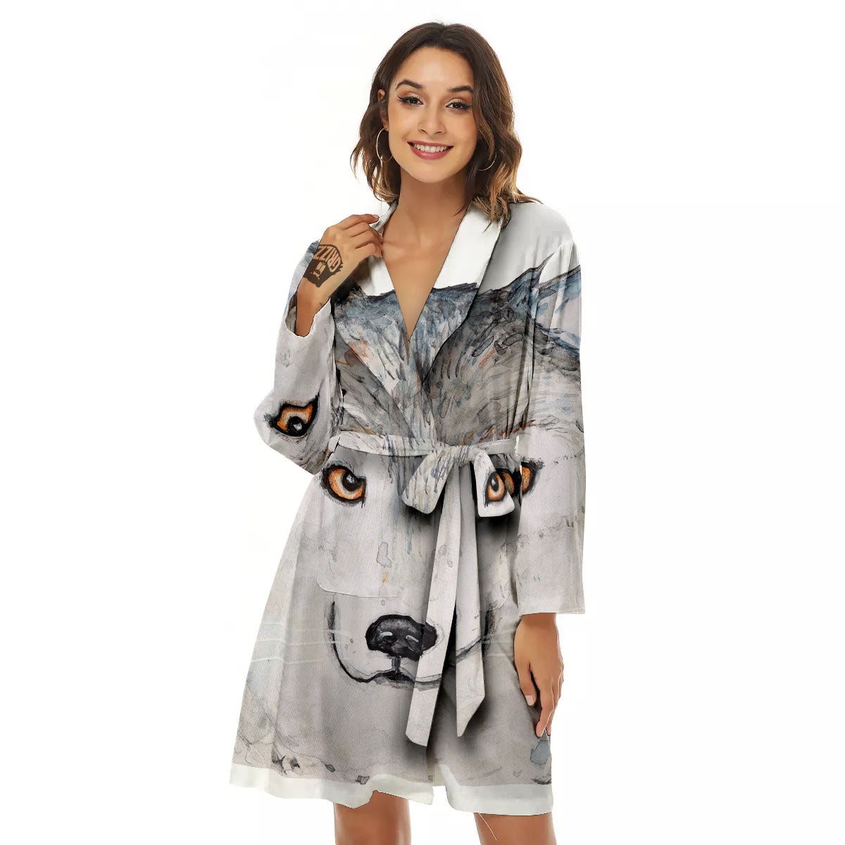 Alaskan Malamute Hand Drawn Print Women's Robe-grizzshop
