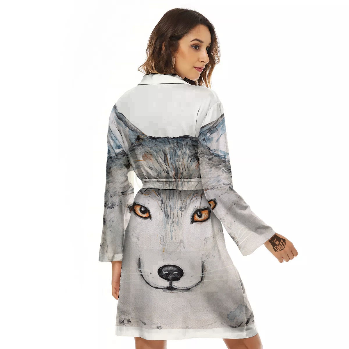 Alaskan Malamute Hand Drawn Print Women's Robe-grizzshop