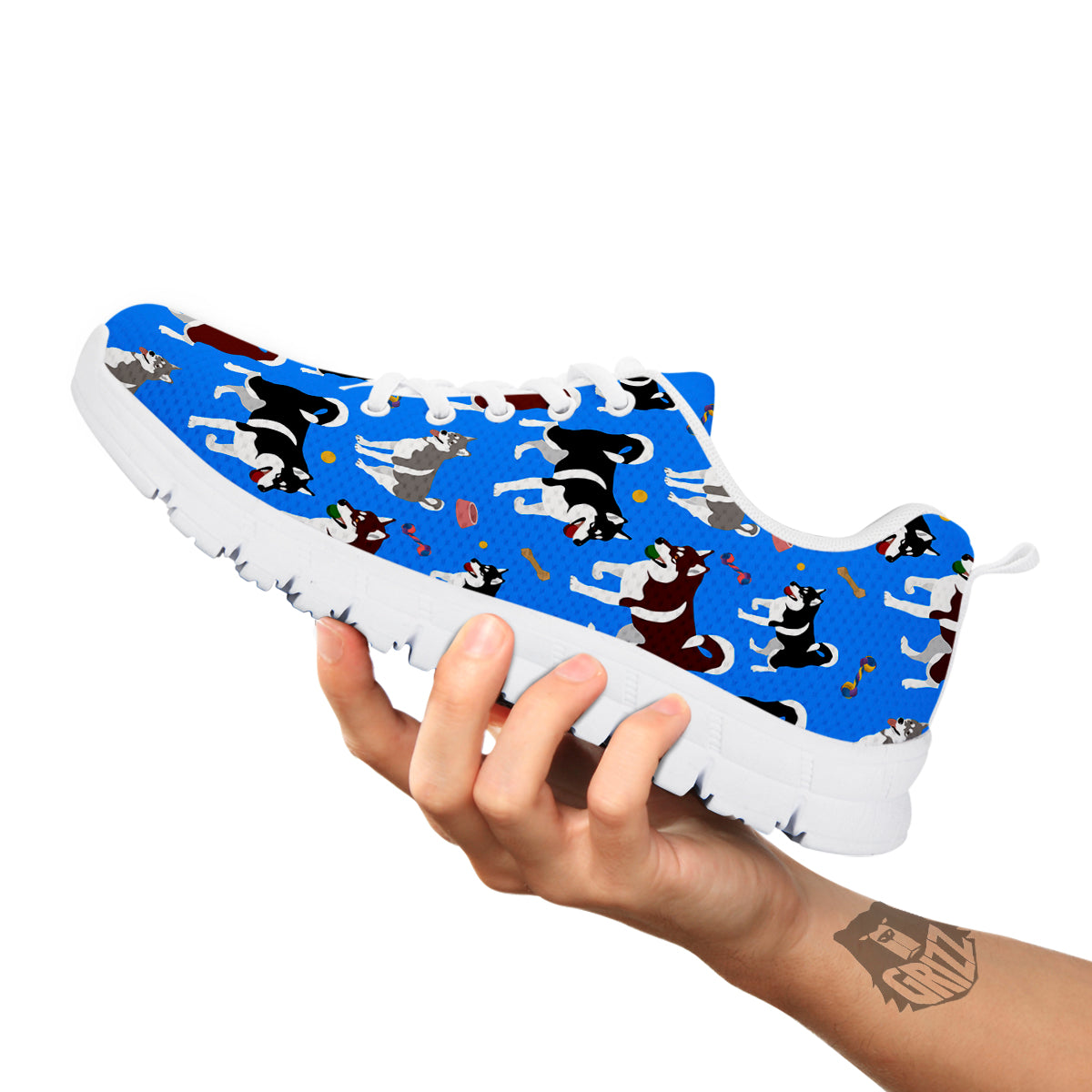Alaskan Malamute Print Pattern White Sneaker-grizzshop