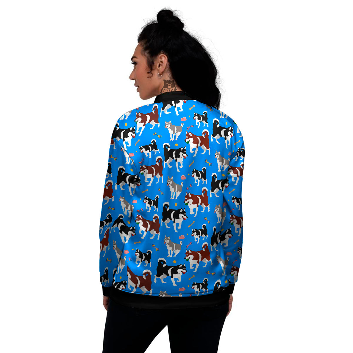 Alaskan Malamute Print Pattern Women's Bomber Jacket-grizzshop